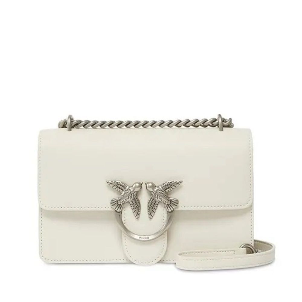 Pinko White Love One Bag Simply Birds Leather
Crossbody Bag silver chain leather